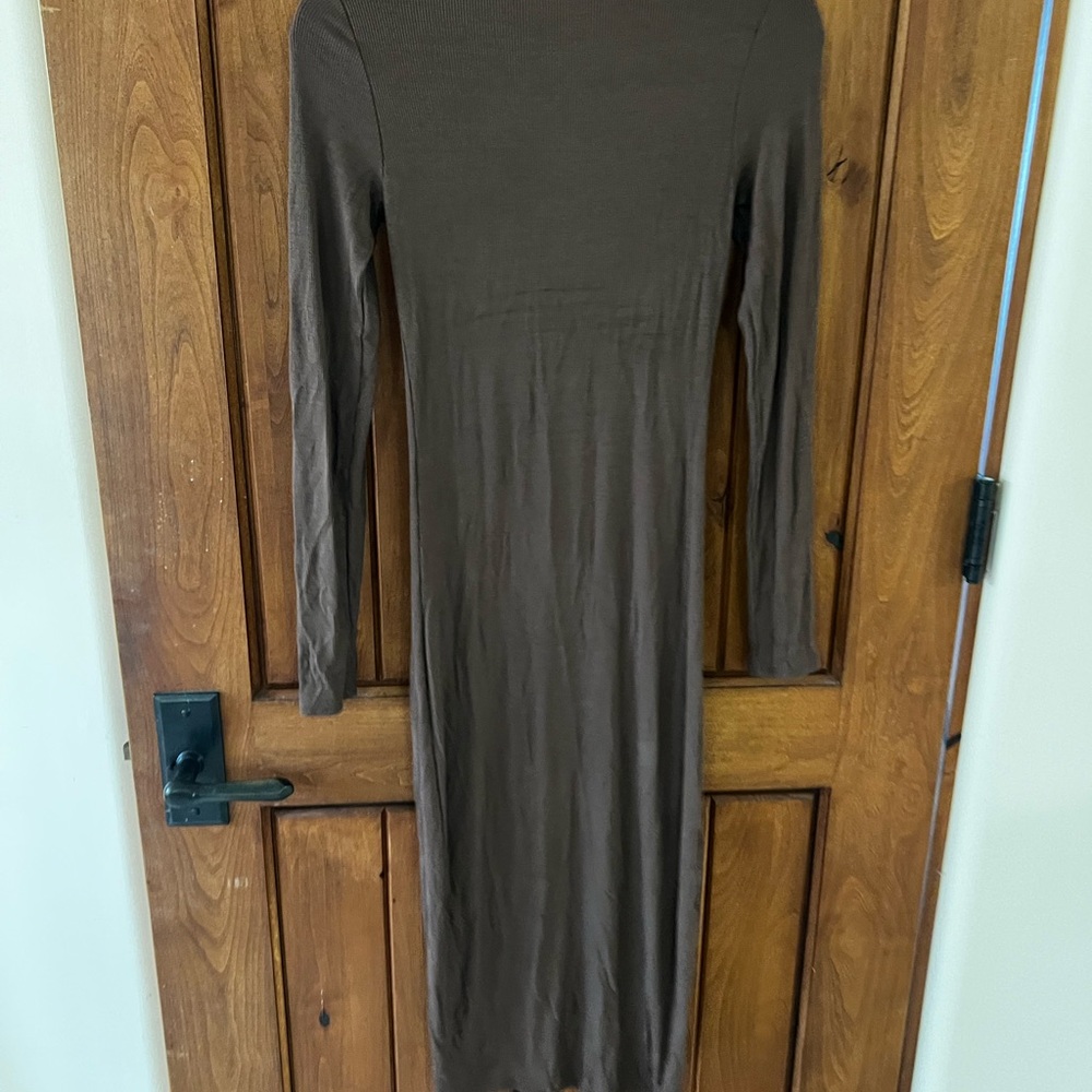 Joah Brown Brown Midi Dress Ribbed